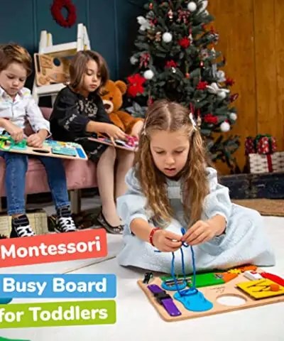 Montessori Busy Board for Toddlers Wooden Sensory Toys Toddler Preschool Learning Activities for Fine Motor Skills Travel Toy Educational Learning Toys for 3 Years Old and Up 0 0