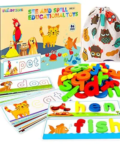 SpringFlower See Spell Matching Letter ToyLearning Educational Toy For 3 4 5 6 Years Old Boys And GirlsPreschool Learning ActivitiesShape Color Recognition GameCvc Word Builders For Kids80Pcs 0