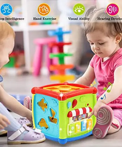 LAGERFEY Early Learning Shape Sorter Baby Toys 6 to 12 Months Educational Music and Light Baby Toys 12 to 18 Months Activity Cube Christmas Birthday Gifts Toys for 1 2 3 Years Old Boys and Girls 0 1