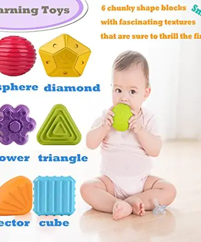 MINGKIDS Montessori Toys for 1 Year OldBaby Sorter Toy Colorful Cube and 6 Pcs Multi Sensory ShapeDevelopmental Learning Toys for Girls Boys Easter GiftsBaby Toys 6 12 18 Months 0 0