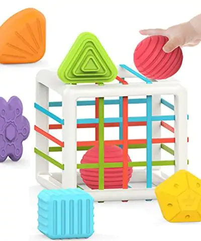 MINGKIDS-Montessori-Toys-for-1-Year-OldBaby-Sorter-Toy-Colorful-Cube-and-6-Pcs-Multi-Sensory-ShapeDevelopmental-Learning-Toys-for-Girls-Boys-Easter-GiftsBaby-Toys-6-12-18-Months-0