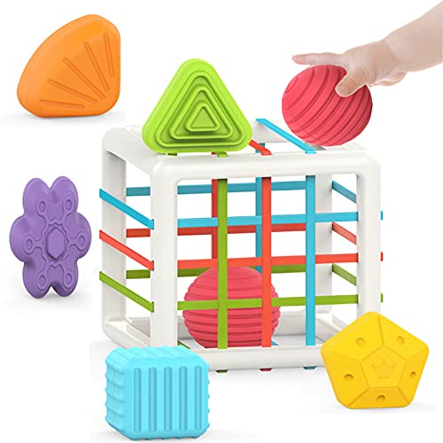 MINGKIDS-Montessori-Toys-for-1-Year-OldBaby-Sorter-Toy-Colorful-Cube-and-6-Pcs-Multi-Sensory-ShapeDevelopmental-Learning-Toys-for-Girls-Boys-Easter-GiftsBaby-Toys-6-12-18-Months-0