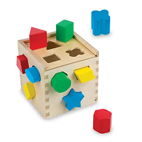 13. Melissa & Doug Shape Sorting Cube - Classic Wooden Toy With 12 Shapes