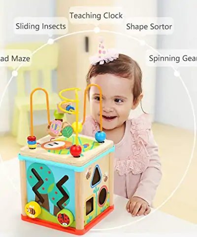 TOP BRIGHT Activity Cube Toys for 1 Year Old Boy Girl Montessori Wooden Toys for Toddlers One Year Old First Birthday Gift Baby Toy for 12 18 Months with Bead Maze Shape Sorter 0 0