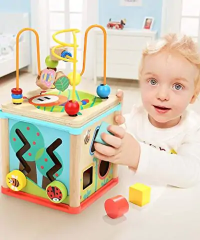 TOP BRIGHT Activity Cube Toys for 1 Year Old Boy Girl Montessori Wooden Toys for Toddlers One Year Old First Birthday Gift Baby Toy for 12 18 Months with Bead Maze Shape Sorter 0 3