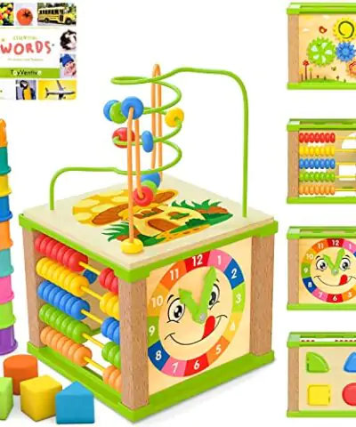 TOYVENTIVE-Wooden-Kids-Baby-Activity-Cube-Boys-Gift-Set-One-1-2-Year-Old-Boy-Gifts-Toys-Developmental-Toddler-Educational-Learning-Boy-Toys-12-18-Months-Bead-Maze-First-Birthday-Gift-0