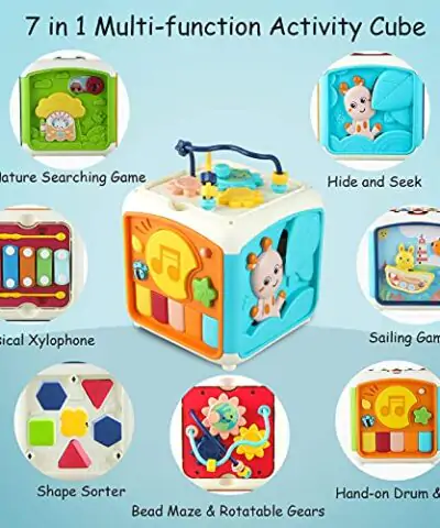 Tikooere Activity Cube Toy for Baby7 in 1 Multi Function Play Cube with Music KeyboardDrum and XylophoneEducational Musical Toy Gifts for Toddlers Kids Boys Girls 1 2 3 4 5 6 Years OldBlue 0 0