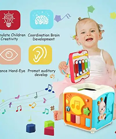 Tikooere Activity Cube Toy for Baby7 in 1 Multi Function Play Cube with Music KeyboardDrum and XylophoneEducational Musical Toy Gifts for Toddlers Kids Boys Girls 1 2 3 4 5 6 Years OldBlue 0 1