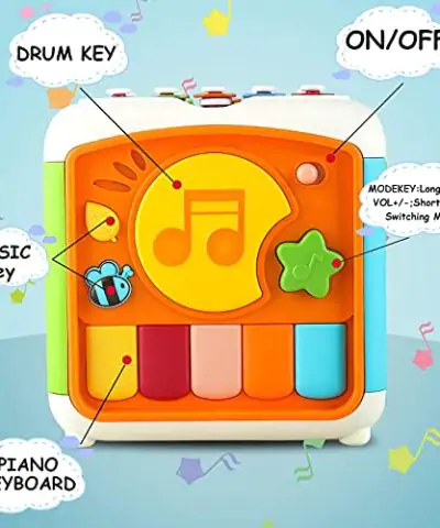 Tikooere Activity Cube Toy for Baby7 in 1 Multi Function Play Cube with Music KeyboardDrum and XylophoneEducational Musical Toy Gifts for Toddlers Kids Boys Girls 1 2 3 4 5 6 Years OldBlue 0 3