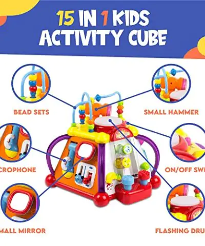 Toysery Baby Activity Center Toddler Kids Learning Skill Development Cube with Lights Music Enhance Skill Development with a 15 in 1 Game Functions Toy 0 0