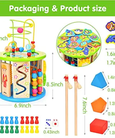 Victostar Activity Cube 10 in 1 Bead Maze Multipurpose Educational Toy Wood Shape Color Sorter for Boys Girls 0 2