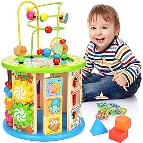 Victostar-Activity-Cube-10-in-1-Bead-Maze-Multipurpose-Educational-Toy-Wood-Shape-Color-Sorter-for-Boys-Girls-0