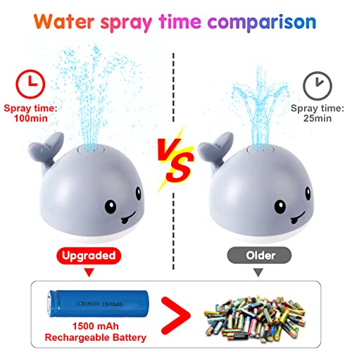 2022 Upgraded Baby Bath Toys 1500 mAh Rechargeable Bath Toys with Double Layer Waterproof Light Up Whale Spray Water Bathtub Toys for Toddlers Infant Kids Boys Girls Pool Bathroom Baby Toy 0 1