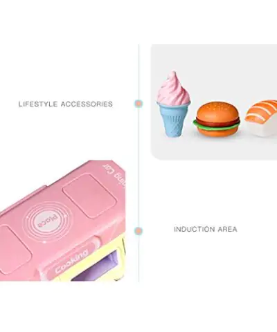 AI Fun 2 Pack Magnetic Induction Light and Music Alloy Pull Back CarDie Cast Food Truck with Sushi Banana ice Cream Macarons Pretend Food Toys Friction Alloy Car Toy 0 0
