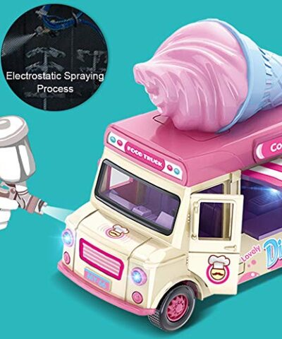 AI Fun 2 Pack Magnetic Induction Light and Music Alloy Pull Back CarDie Cast Food Truck with Sushi Banana ice Cream Macarons Pretend Food Toys Friction Alloy Car Toy 0 1