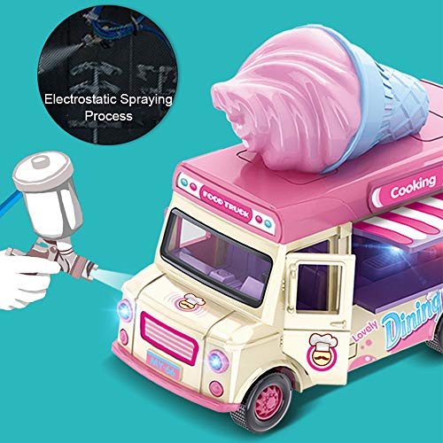 AI Fun 2 Pack Magnetic Induction Light and Music Alloy Pull Back CarDie Cast Food Truck with Sushi Banana ice Cream Macarons Pretend Food Toys Friction Alloy Car Toy 0 1