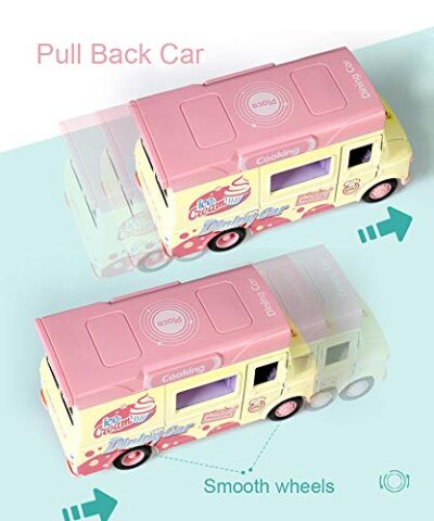 AI Fun 2 Pack Magnetic Induction Light and Music Alloy Pull Back CarDie Cast Food Truck with Sushi Banana ice Cream Macarons Pretend Food Toys Friction Alloy Car Toy 0 3