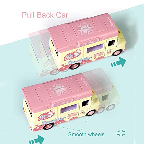 AI Fun 2 Pack Magnetic Induction Light and Music Alloy Pull Back CarDie Cast Food Truck with Sushi Banana ice Cream Macarons Pretend Food Toys Friction Alloy Car Toy 0 3