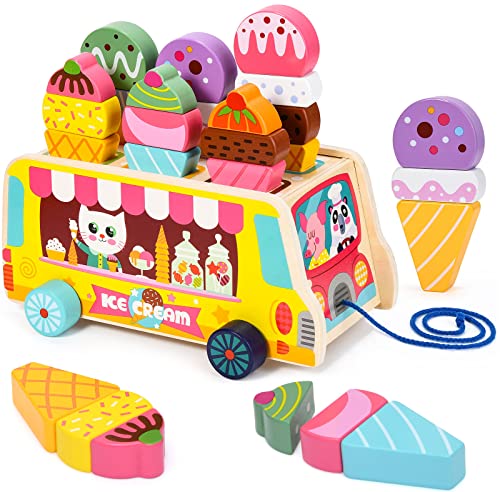 Atoylink Wooden Ice Cream Cart Toys to Experience the Joy of Pretend Play