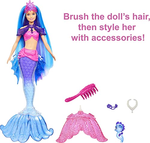 Barbie Mermaid Malibu Doll with Seahorse Pet and Accessories, Mermaid Toys  with Interchangeable Fins