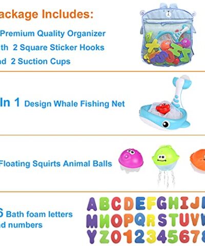 Bath Toy Sets 36 Foam Bath Letters and Numbers Floating Squirts Animal Toys Set with Fishing Net and Organizer Bag Fish Catching Game for Babies Infants Toddlers Bathtub Time 0 0