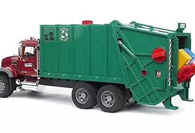 Bruder 02812 Mack Granite Rear Loading Garbage Truck Ruby Red Green 0 1