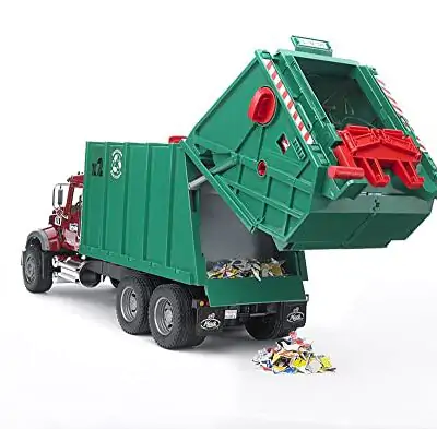Bruder 02812 Mack Granite Rear Loading Garbage Truck Ruby Red Green 0 2