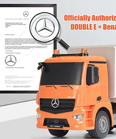 DOUBLE E Benz Licensed Remote Control Garbage Truck Electric Recycling Toy Set with Trash Bin Real Lights Rechargeable Waste Management Trash Truck Toys Gift for Kids 0 0