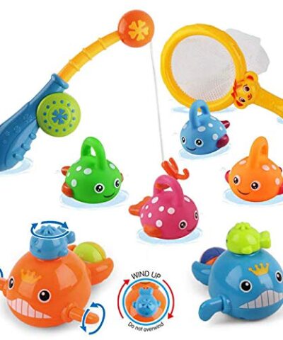Dwi Dowellin Bath Toys Mold Free Fishing Games Swimming Whales Water Table Pool Bath Time Bathtub Tub Toy for Toddlers Baby Kids Infant Girls Boys Bathroom Fish Set Age 18months and up 0 0