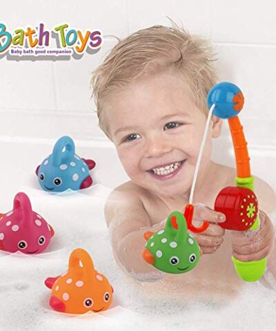 Dwi Dowellin Bath Toys Mold Free Fishing Games Swimming Whales Water Table Pool Bath Time Bathtub Tub Toy for Toddlers Baby Kids Infant Girls Boys Bathroom Fish Set Age 18months and up 0 1