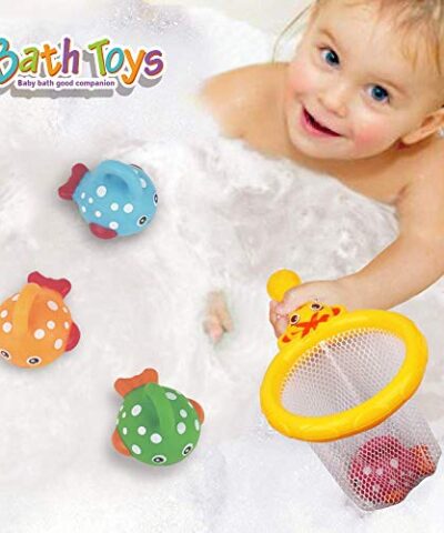 Dwi Dowellin Bath Toys Mold Free Fishing Games Swimming Whales Water Table Pool Bath Time Bathtub Tub Toy for Toddlers Baby Kids Infant Girls Boys Bathroom Fish Set Age 18months and up 0 2