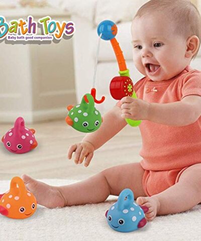 Dwi Dowellin Bath Toys Mold Free Fishing Games Swimming Whales Water Table Pool Bath Time Bathtub Tub Toy for Toddlers Baby Kids Infant Girls Boys Bathroom Fish Set Age 18months and up 0 3