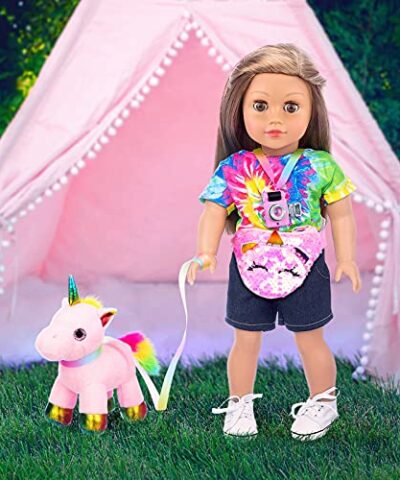 Ecore Fun 6 Piece 18 Inch Girl Doll Accessories Included Doll Pet Toy Phone Laptop Camera Fit for 18 Inch Girl Doll and Unicorn Backpack for Kids Best Gift for Your Child 0 3