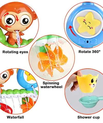 G WACK Bath Toys for Toddlers Age 1 2 3 Year Old Girl Boy Preschool New Born Baby Bathtub Water Toys Durable Interactive Multicolored Infant Toy Lovely Monkey Caterpillar 2 Strong Suction Cups 0 0