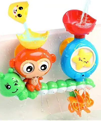 G WACK Bath Toys for Toddlers Age 1 2 3 Year Old Girl Boy Preschool New Born Baby Bathtub Water Toys Durable Interactive Multicolored Infant Toy Lovely Monkey Caterpillar 2 Strong Suction Cups 0
