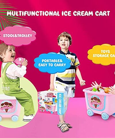 Gizmovine Scoop and Learn Ice Cream Cart Toys 31pcs Ice Cream Trolley Truck Toys Educational Pretend Play Food Set for Toddlers Kids Age 3 4 5 6 7 0 1