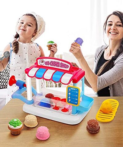 Gizmovine Scoop and Learn Ice Cream Cart Toys 31pcs Ice Cream Trolley Truck Toys Educational Pretend Play Food Set for Toddlers Kids Age 3 4 5 6 7 0 3