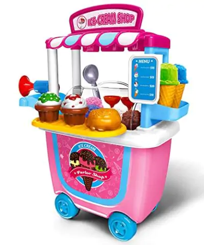 Gizmovine Scoop and Learn Ice Cream Cart Toys 31pcs Ice Cream Trolley Truck Toys Educational Pretend Play Food Set for Toddlers Kids Age 3 4 5 6 7 0