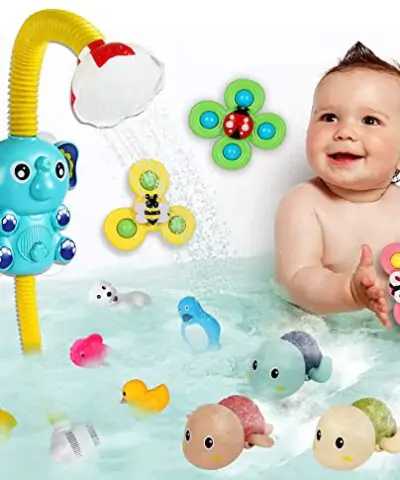 Gonumi Baby Bath Bathtub Toy with Shower Head Suction Cup Spinner Swimming Turtle Toys Gifts for 6 to 12 Months Toddlers 1 3 Kids Age 2 44 8 Water Gift Boys Girls New Born 0 0