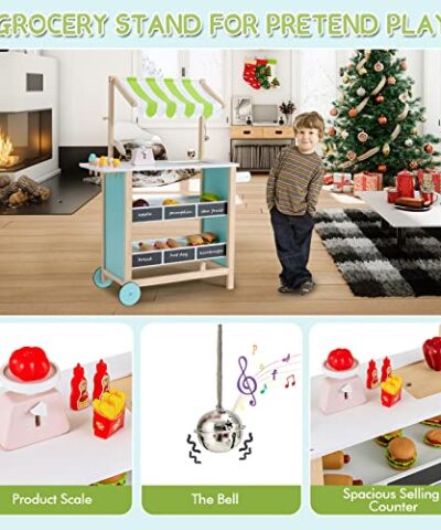 INFANS Wooden Grocery Store Marketplace Toy Colorful Supermarket Pretend Play Extra Storage 6 Ice Creams Scales Bells Chalkboards Fun Indoor Farmers Market Stand Set Gift for Ages 3 0 1
