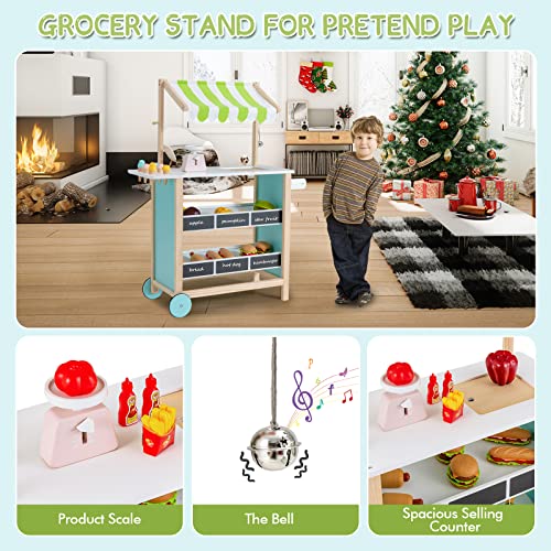 INFANS Wooden Grocery Store Marketplace Toy Colorful Supermarket Pretend Play Extra Storage 6 Ice Creams Scales Bells Chalkboards Fun Indoor Farmers Market Stand Set Gift for Ages 3 0 1