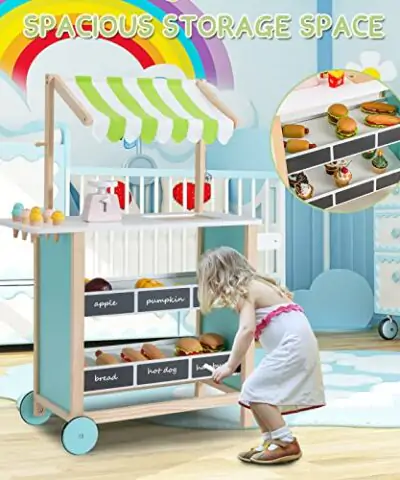 INFANS Wooden Grocery Store Marketplace Toy Colorful Supermarket Pretend Play Extra Storage 6 Ice Creams Scales Bells Chalkboards Fun Indoor Farmers Market Stand Set Gift for Ages 3 0 2