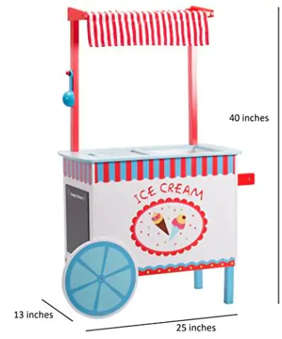 Ice Cream Cart Kids Playstand Premium Wood 33 Piece Realistic Wooden Play Set w Money Box Chalkboard and 30 Icecream Accessories 0 0