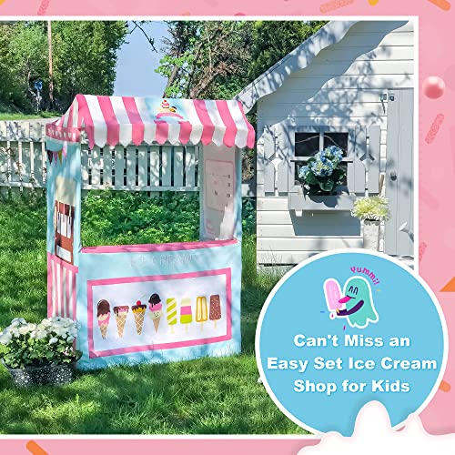 Ice Cream Cart Portable Play Store and 3 Pretend Food 49 Inches Tall Colorful Kids Business Cart for Child Development and Learning Children Playhouse Indoor Outdoor 0 0