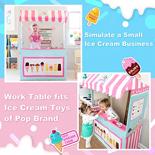 Ice Cream Cart Portable Play Store and 3 Pretend Food 49 Inches Tall Colorful Kids Business Cart for Child Development and Learning Children Playhouse Indoor Outdoor 0 2