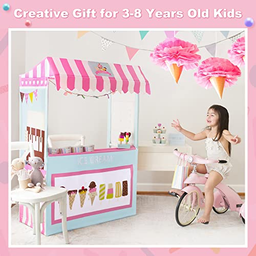 Ice Cream Cart Portable Play Store and 3 Pretend Food 49 Inches Tall Colorful Kids Business Cart for Child Development and Learning Children Playhouse Indoor Outdoor 0 3