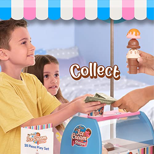 Ice Cream Counter Playset for Kids Pretend Play 28 pcs Best Gift for 3 4 5 6 Year Old Girl or Boy Play Food Scoop and Serve Toddler Toy 0 3