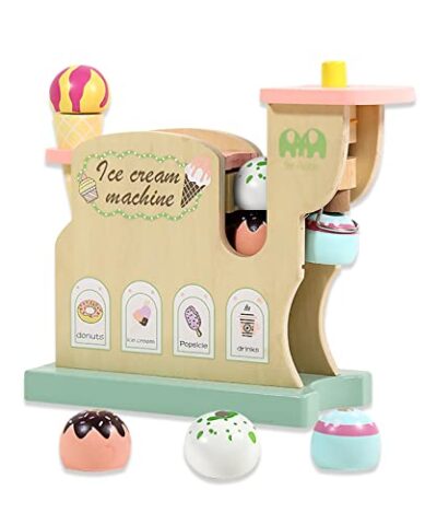 Ice Cream Maker Toys for Kids Pretending Play Functional Machine Set to Train Childrens Hand Motion and Incorporation Capabilities Wooden Cart Toddler Toy Gift for 3 6 Year Old Boys Girls 0