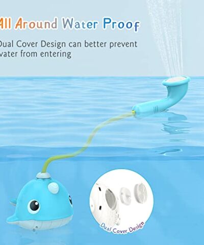 KINDIARY Bath Toy Narwhal Baby Bath Shower Head Battery Operated Bathtub Water Pump with Trunk Spout Rinser for Infants Toddlers Kids Super Fun in Tub or Sink for Boys Girls 0 2