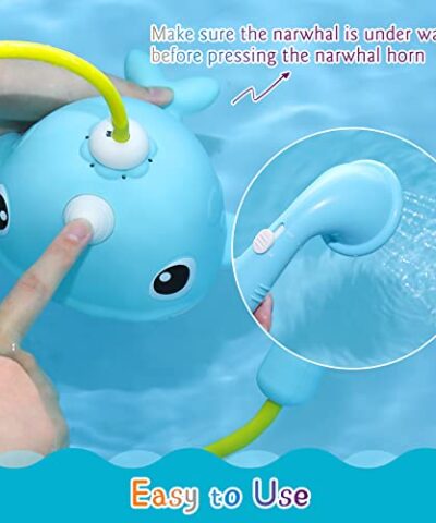 KINDIARY Bath Toy Narwhal Baby Bath Shower Head Battery Operated Bathtub Water Pump with Trunk Spout Rinser for Infants Toddlers Kids Super Fun in Tub or Sink for Boys Girls 0 3